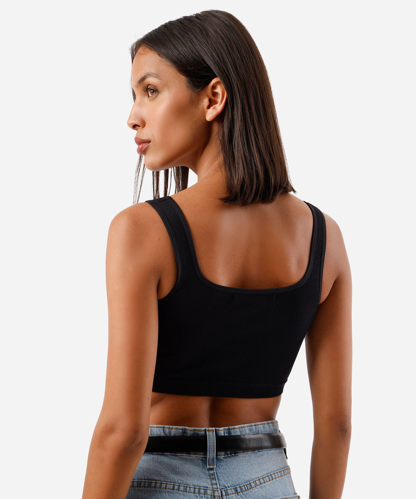 top cropped feminino de poliamida canelado preto