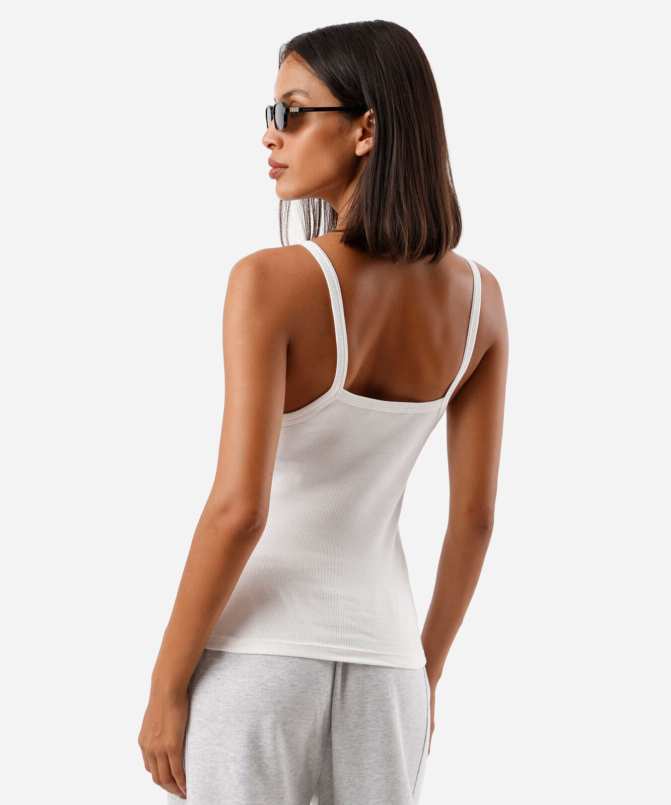 regata alça fina feminina de algodão halterneck canelada off white