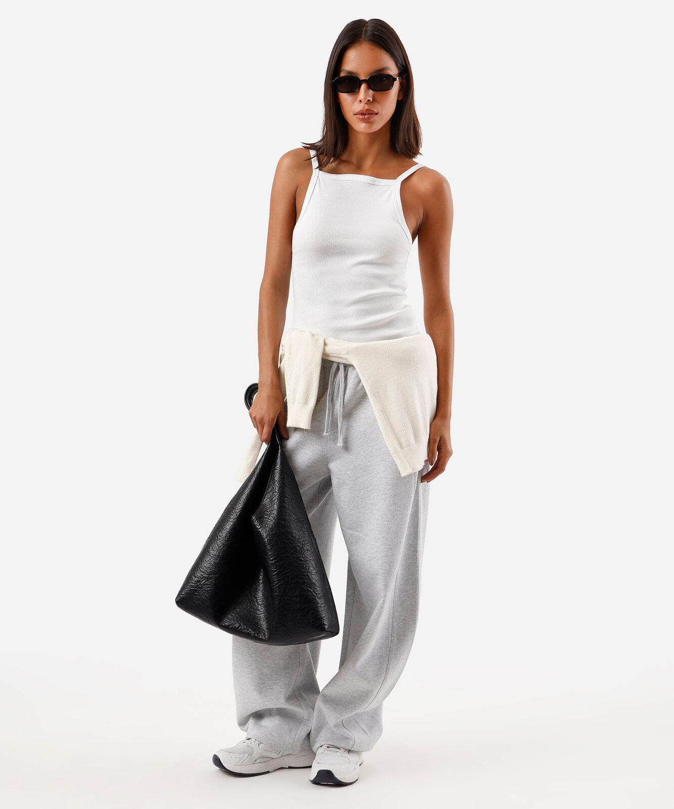 regata alça fina feminina de algodão halterneck canelada off white