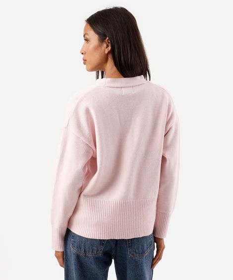 cardigan feminino de tricot decote v rosa