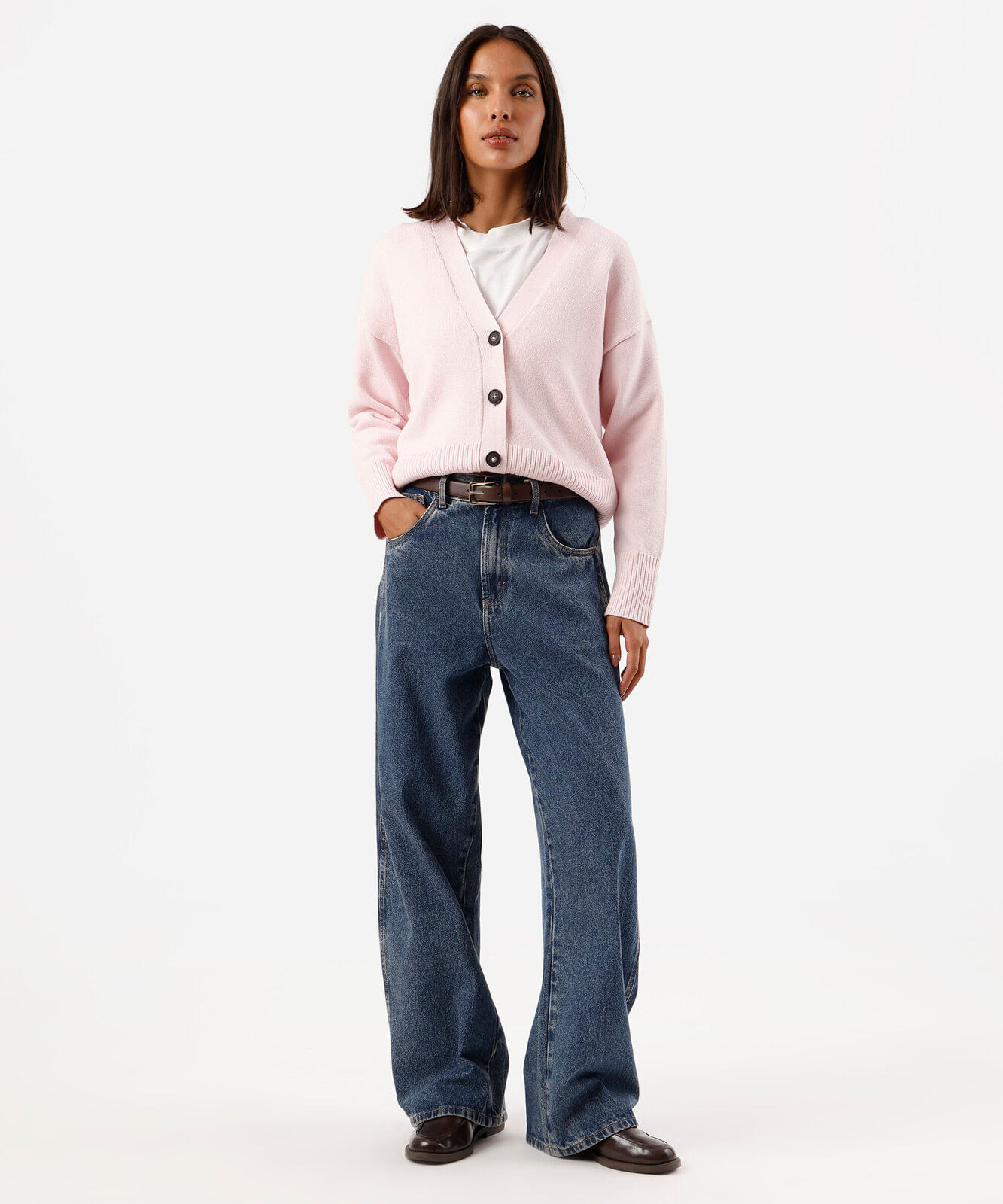 cardigan feminino de tricot decote v rosa