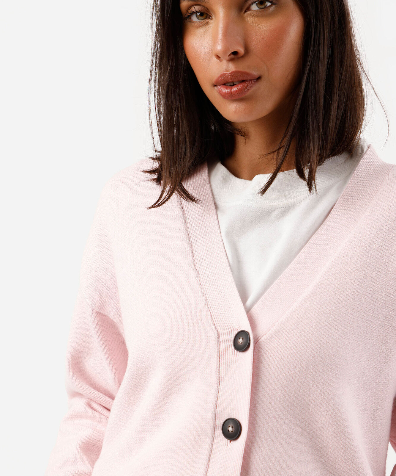 cardigan feminino de tricot decote v rosa