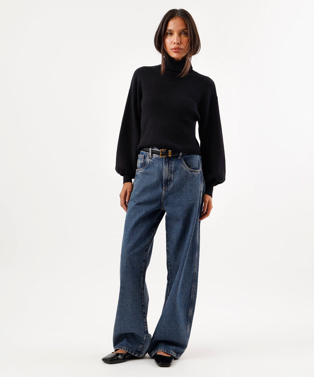 suéter cropped feminino de tricot manga bufante canelado preto