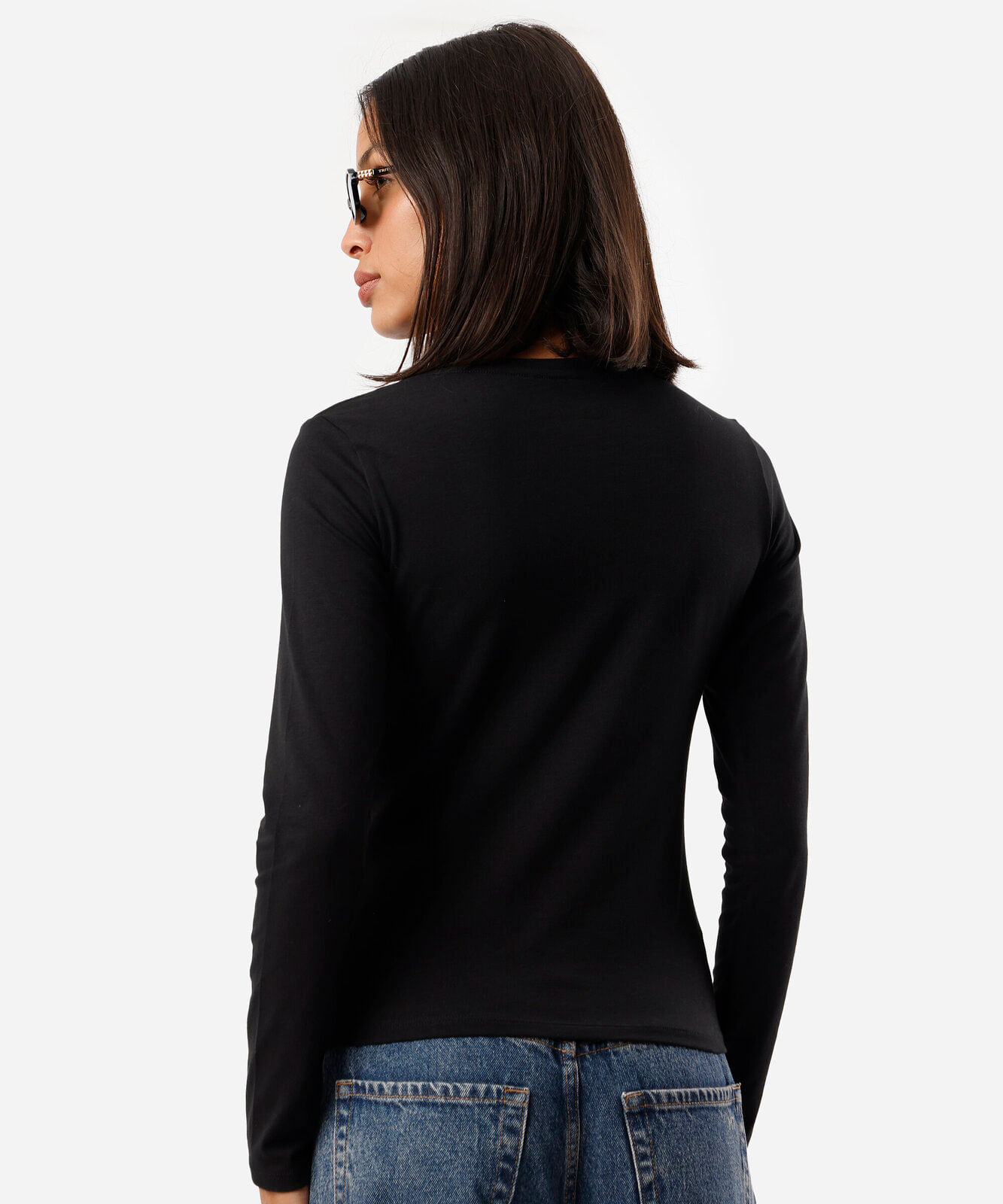 blusa feminina de algodão decote v manga longa preta