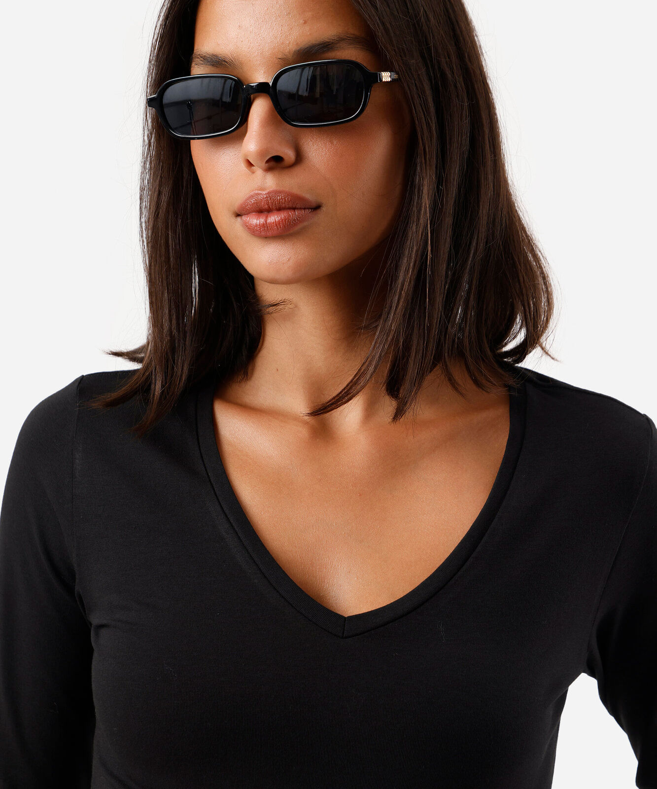 blusa feminina de algodão decote v manga longa preta