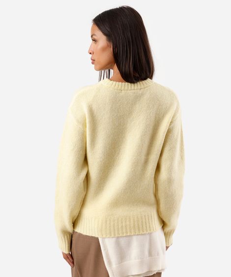 suéter feminino de tricot gola redonda amarelo