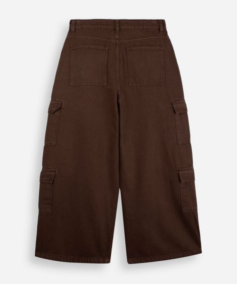 calça juvenil jeans skater multi bolsos marrom