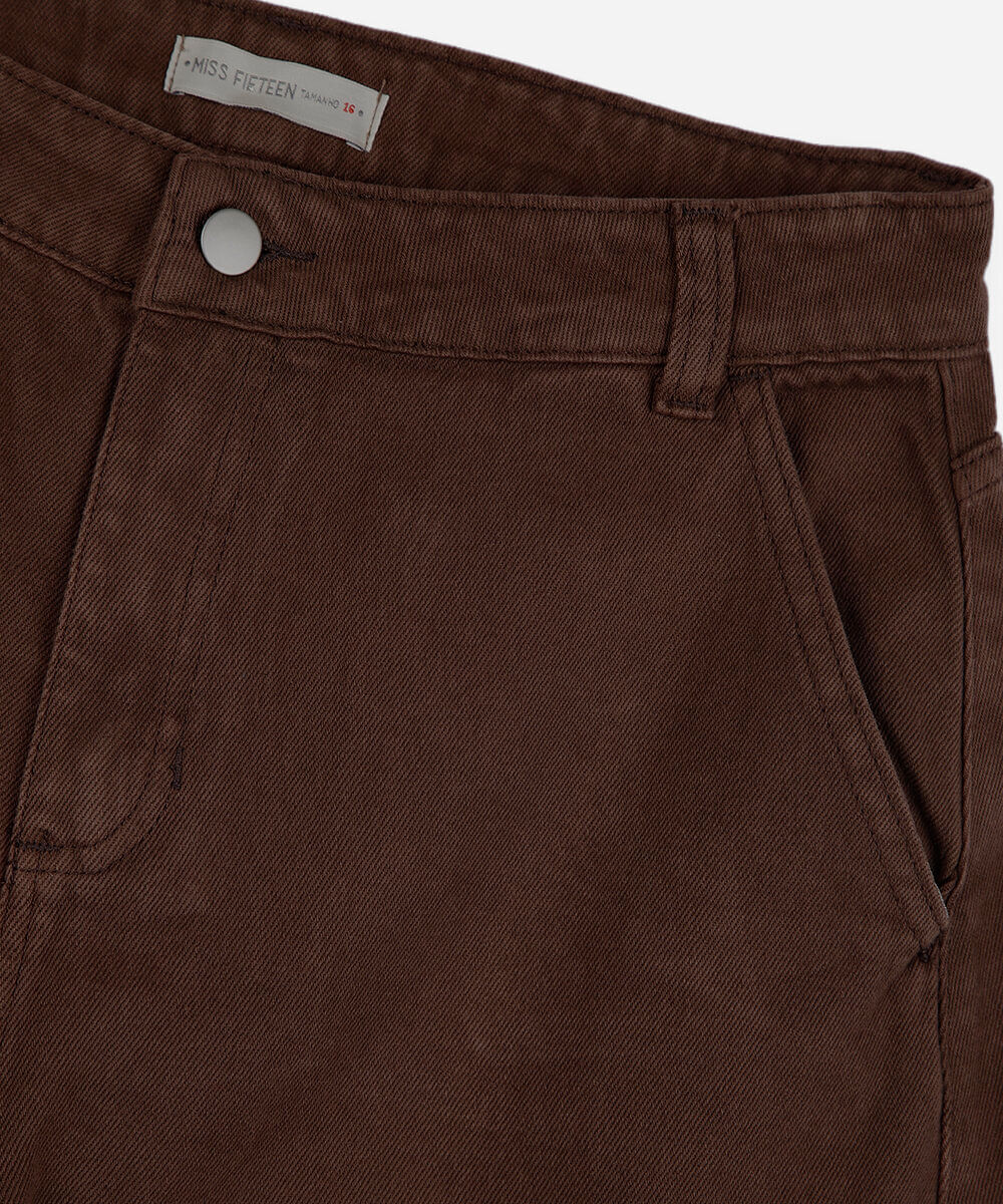 calça juvenil jeans skater multi bolsos marrom