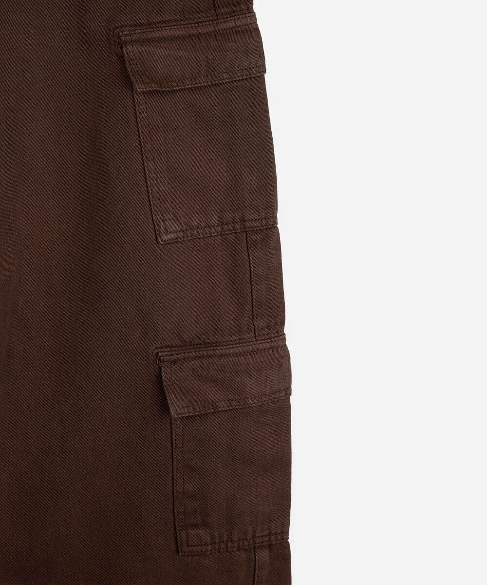 calça juvenil jeans skater multi bolsos marrom