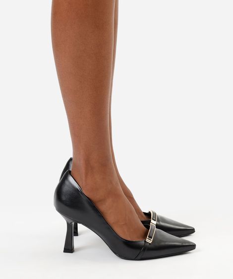 scarpin bico fino com fivela oneself preto
