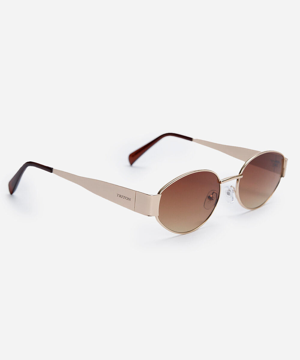 óculos de sol feminino oval de metal triton dourado