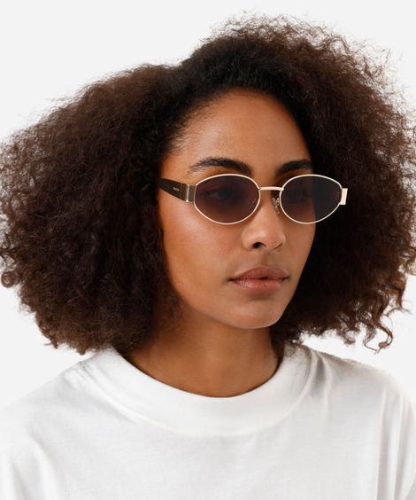 óculos de sol feminino oval de metal triton dourado