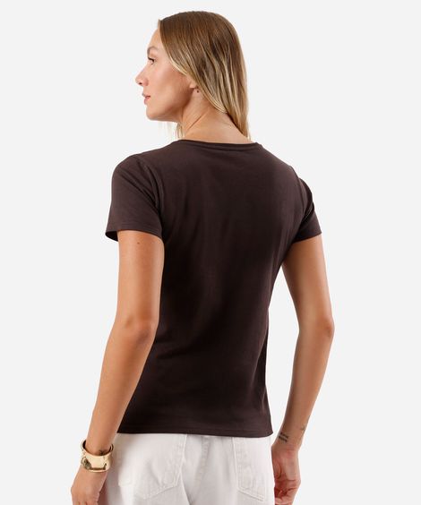 camiseta feminina de algodão stitch marrom