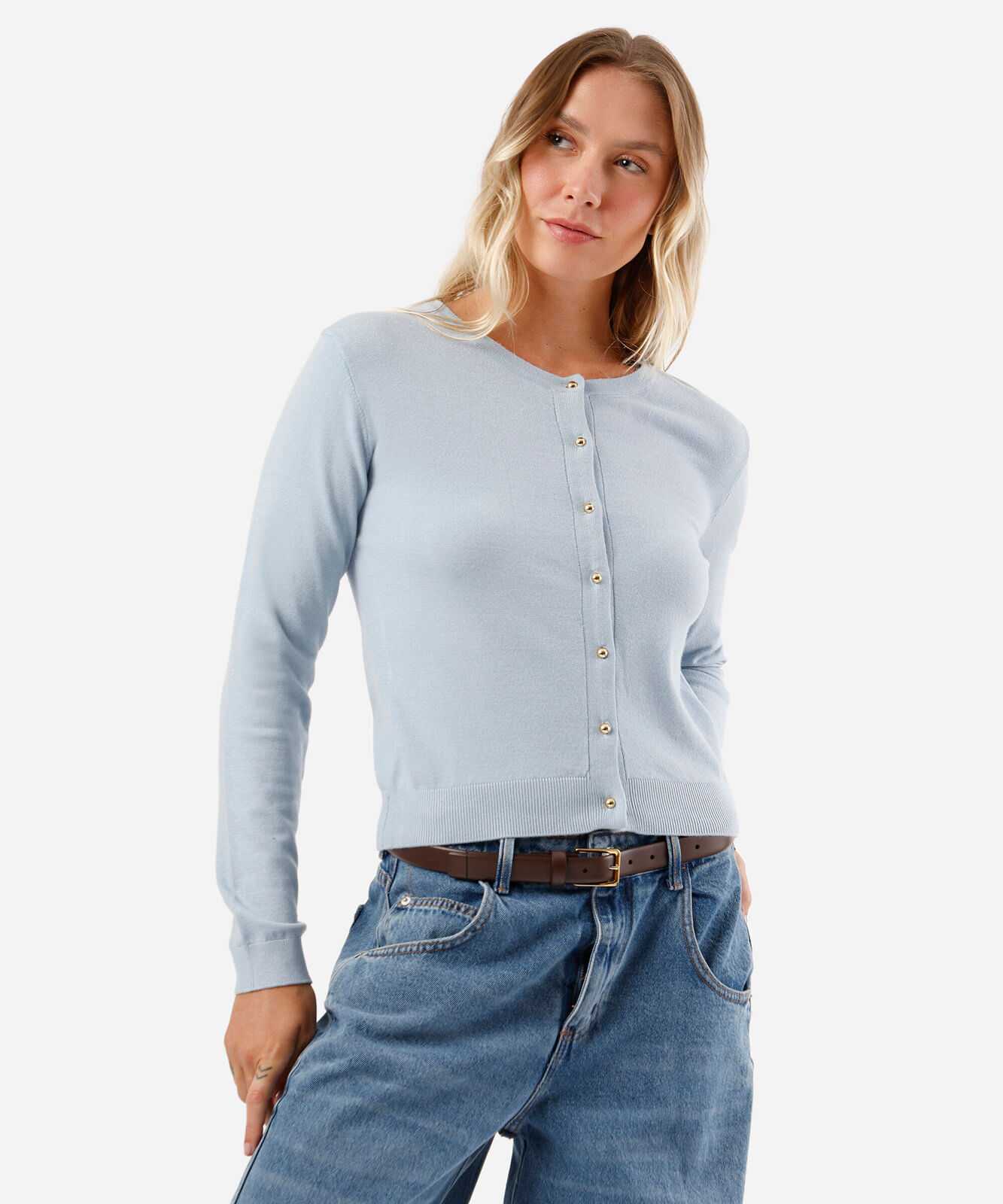 cardigan feminino de tricot azul