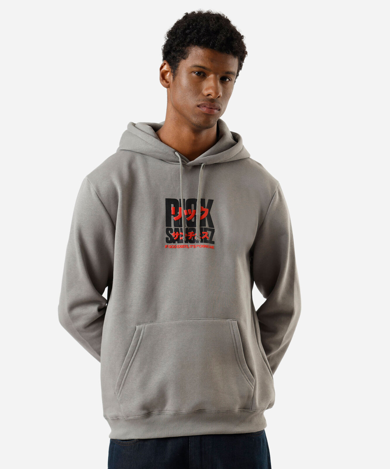 blusão masculino de moletom com capuz rick and morty cinza
