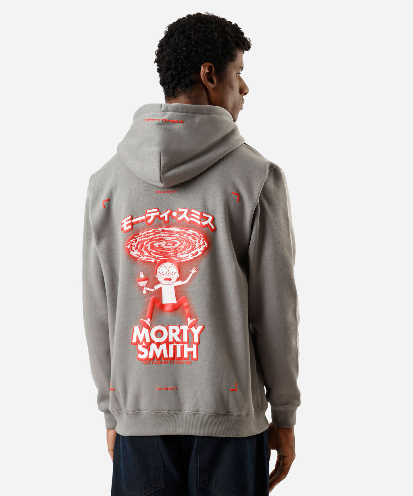 blusão masculino de moletom com capuz rick and morty cinza
