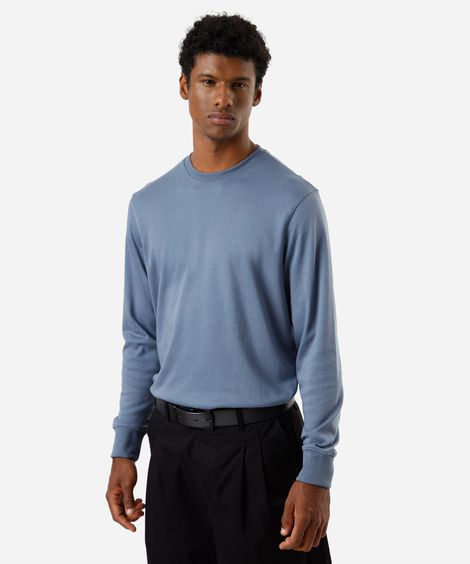camiseta masculina de algodão peruano básica gola redonda azul