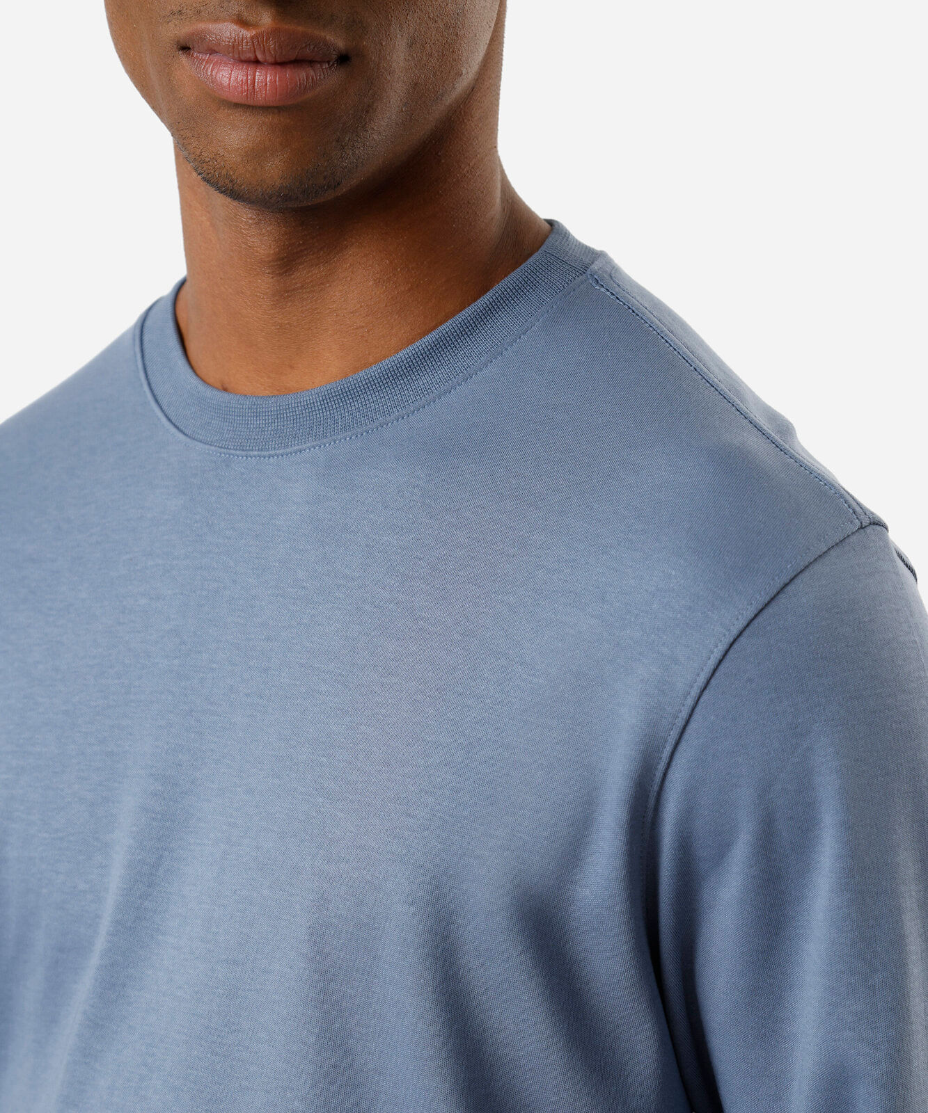 camiseta masculina de algodão peruano básica gola redonda azul