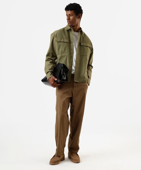 calça chino reta masculina de sarja marrom