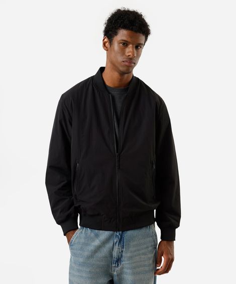 jaqueta bomber masculina com bolsos preta