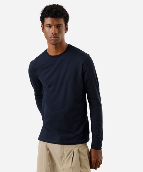 camiseta masculina de algodão manga longa azul