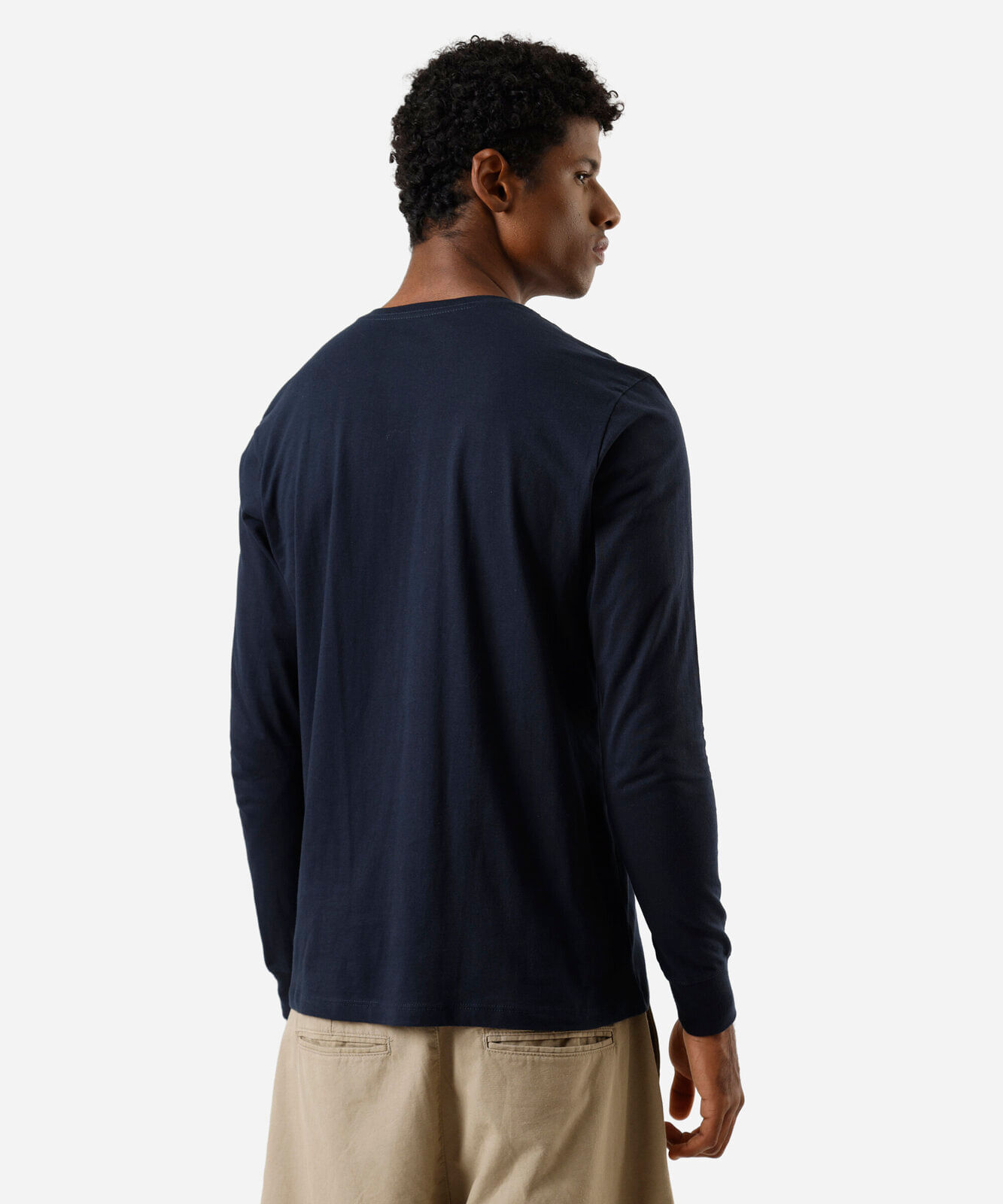 camiseta masculina de algodão manga longa azul