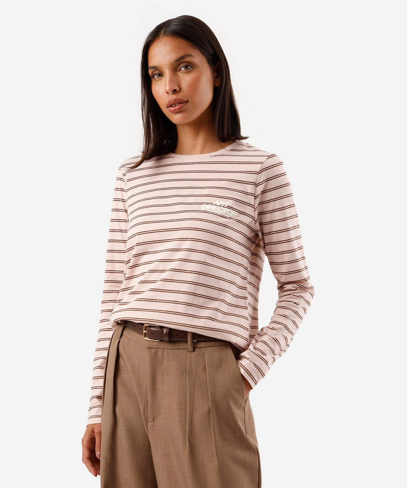 blusa feminina com algodão manga longa listrada rosa