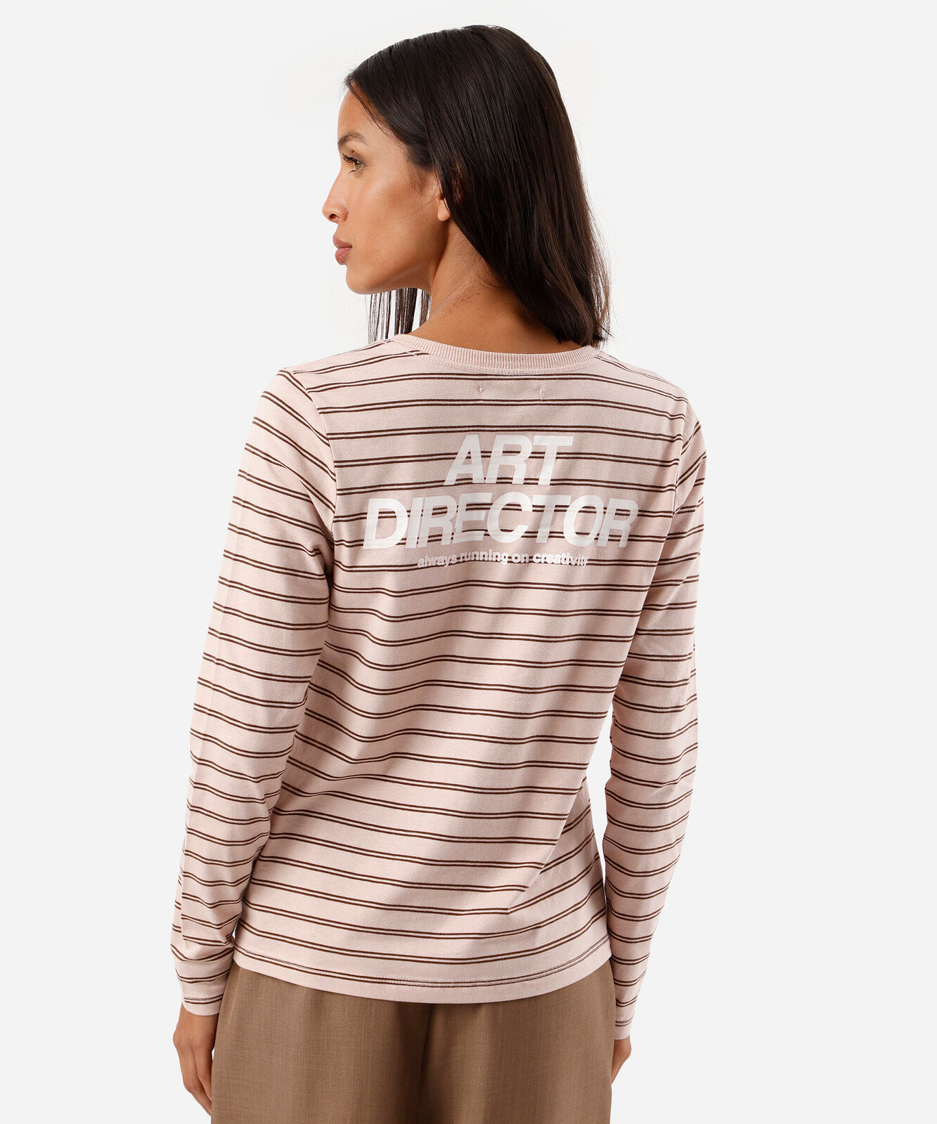 blusa feminina com algodão manga longa listrada rosa