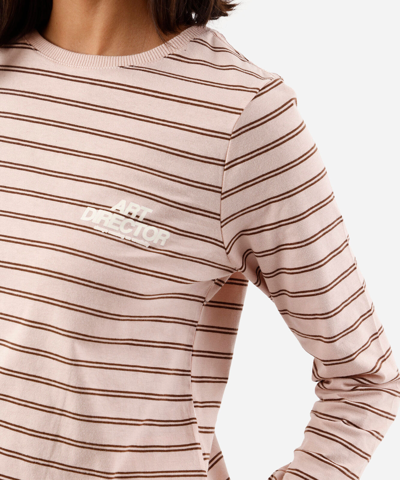 blusa feminina com algodão manga longa listrada rosa