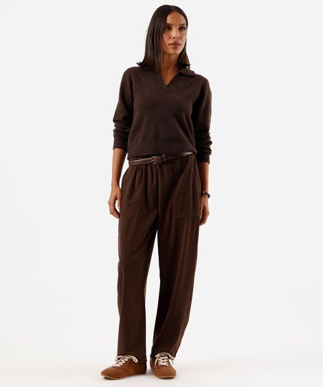 calça balloon feminina de veludo cotelê cós elástico marrom