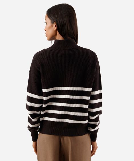 suéter feminino de tricot com zíper listrado azul
