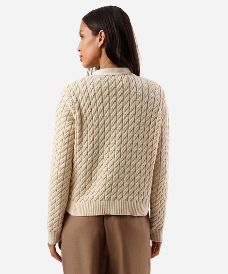 cardigan feminino de tricot decote v texturizado off white