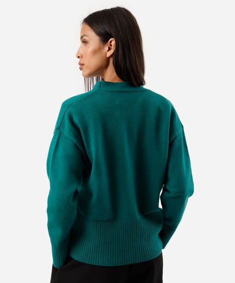 cardigan feminino de tricot decote v verde