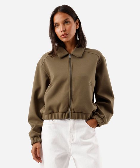 jaqueta feminina com bolsos verde