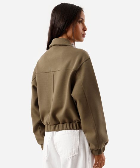 jaqueta feminina com bolsos verde