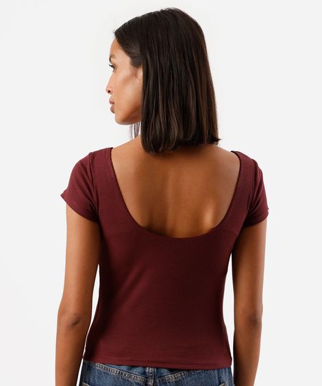 blusa feminina de algodão com bojo manga curta canelada vinho