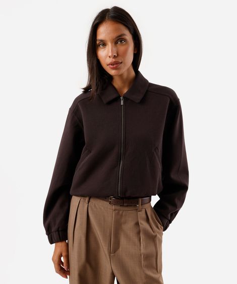 jaqueta feminina com bolsos marrom