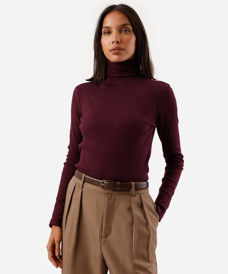 blusa feminina de algodão cropped gola alta vinho