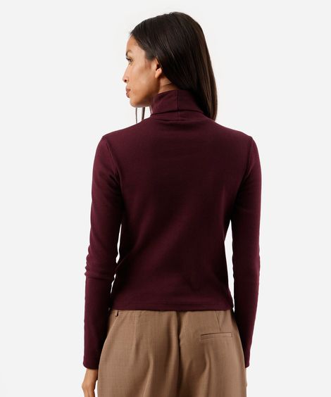 blusa feminina de algodão cropped gola alta vinho