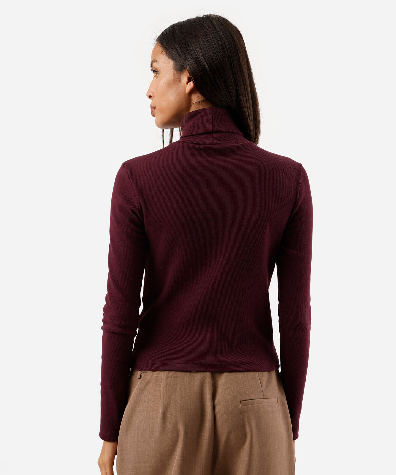 blusa feminina de algodão cropped gola alta vinho
