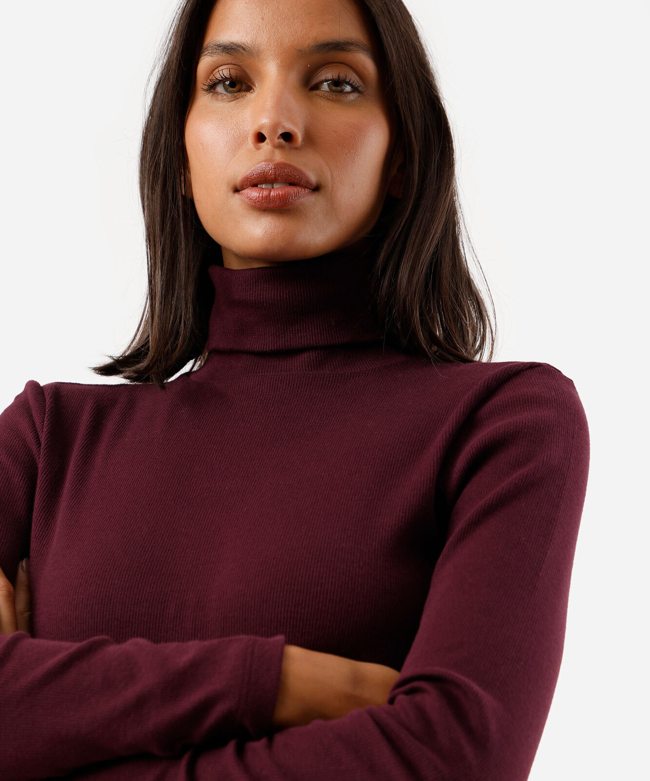 blusa feminina de algodão cropped gola alta vinho