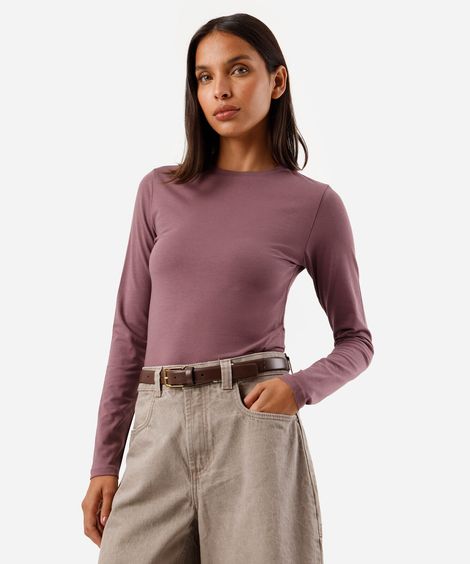 blusa feminina de algodão manga longa rosa