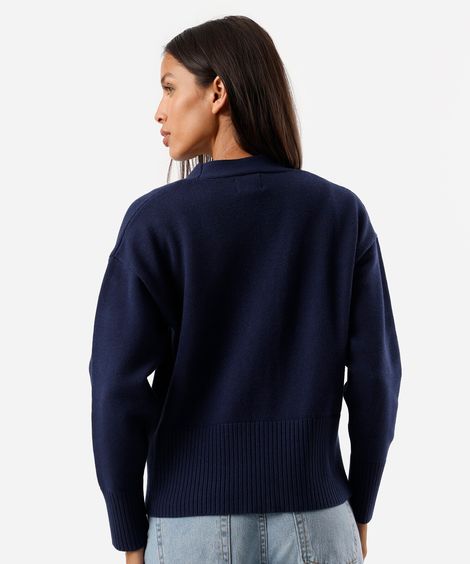 cardigan feminino de tricot decote v azul