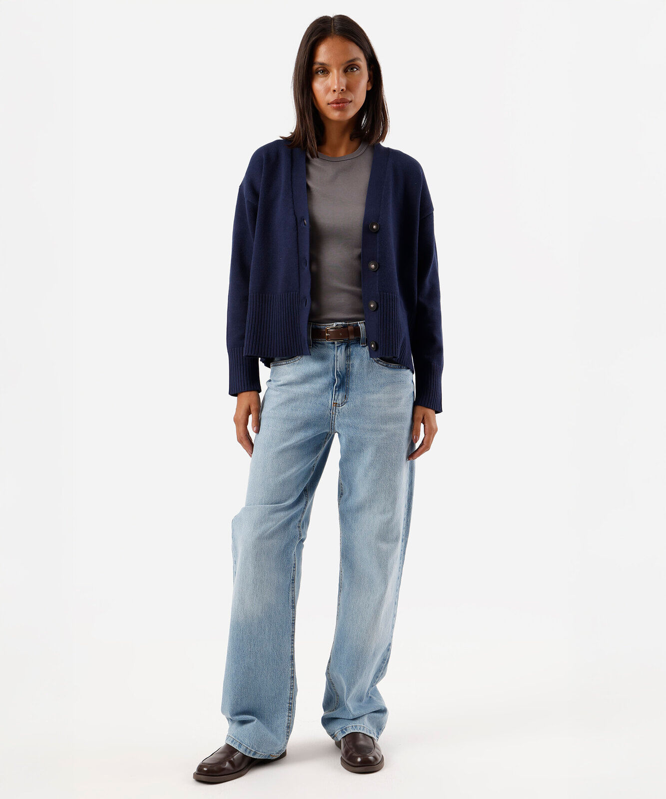 cardigan feminino de tricot decote v azul