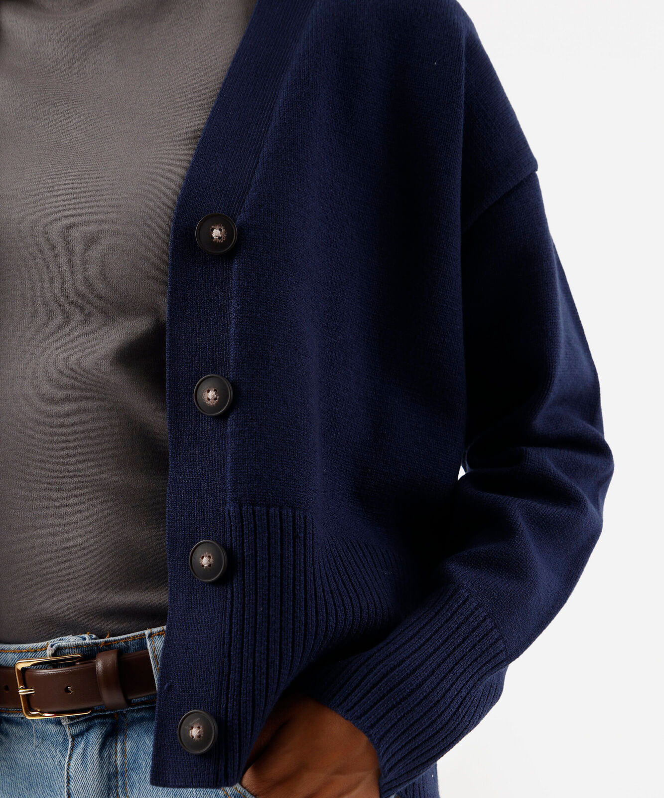 cardigan feminino de tricot decote v azul