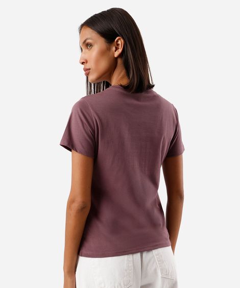 camiseta feminina de algodão decote v manga curta rosa