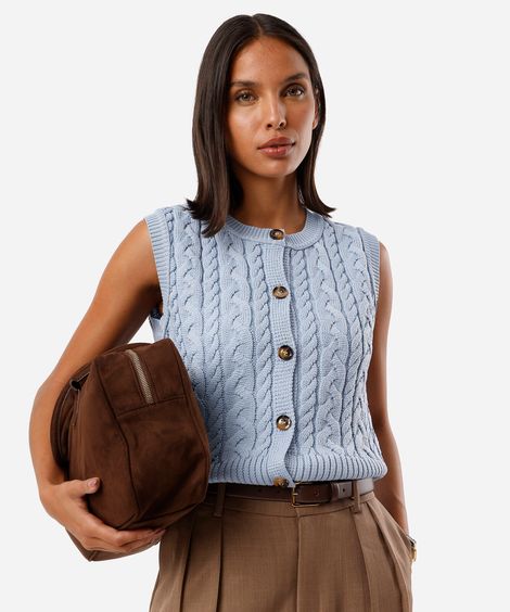 colete feminino de tricot texturizado azul