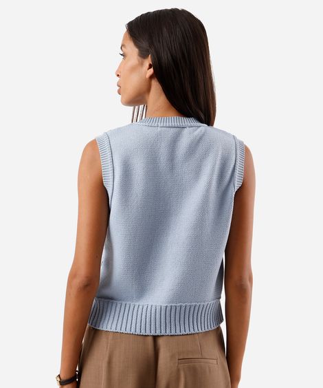 colete feminino de tricot texturizado azul