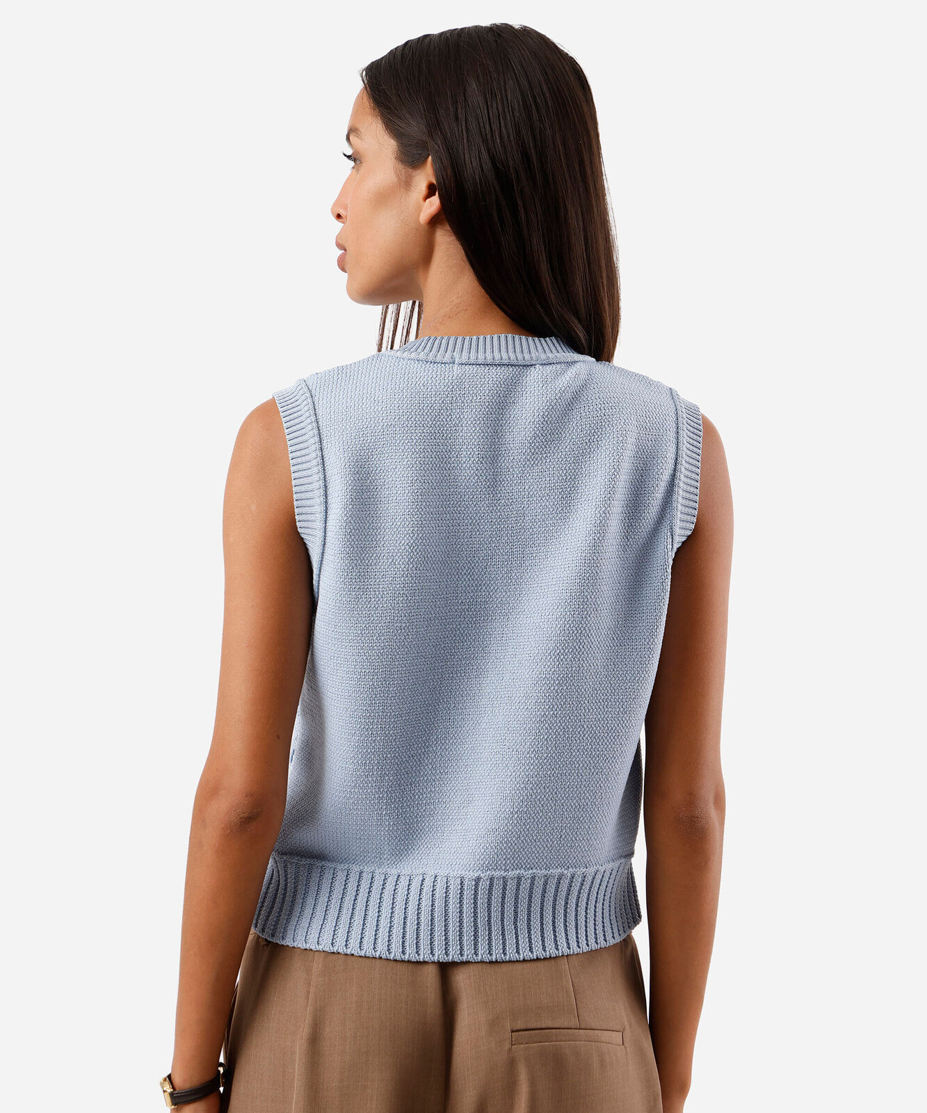 colete feminino de tricot texturizado azul