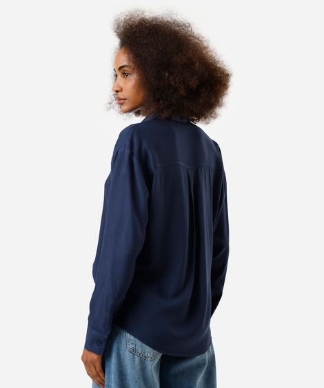 camisa oversized feminina de viscose manga longa azul
